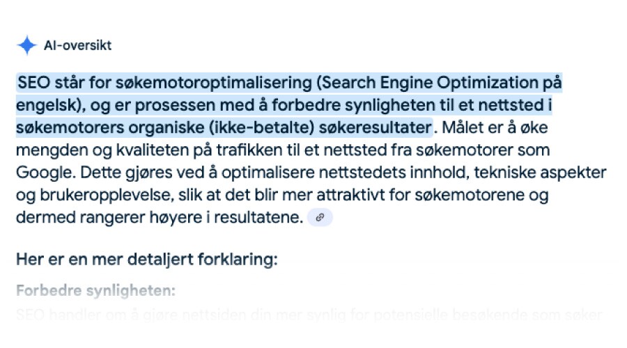 Eksempel på hvordan AI-Overview fungerer i Google.