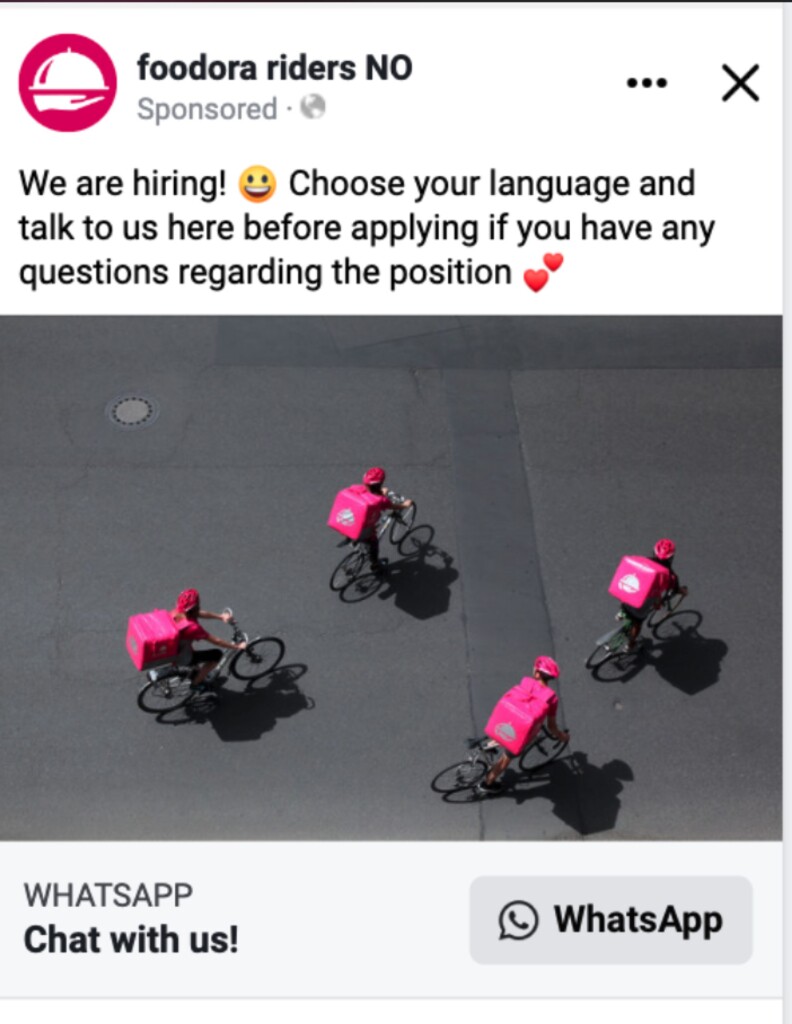 eksempler på annonser fra Meta for Foodora