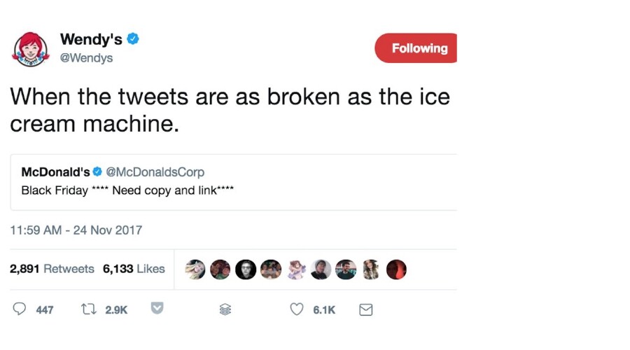 Wendy's med morsom tweet mot McDonald's