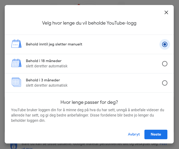 Automatisk sletting av YouTube historie