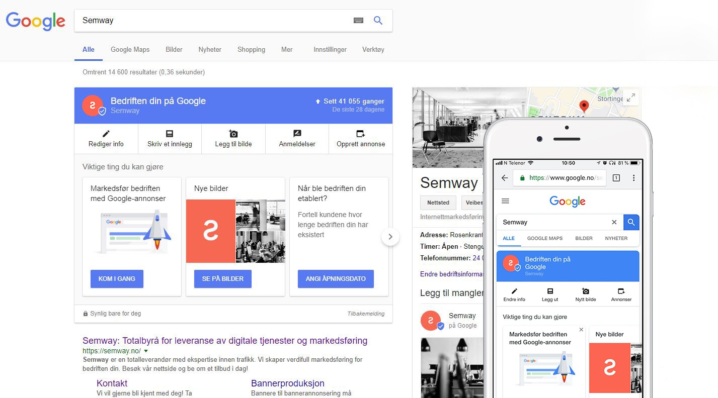 Semway sin bedriftsprofil i Google