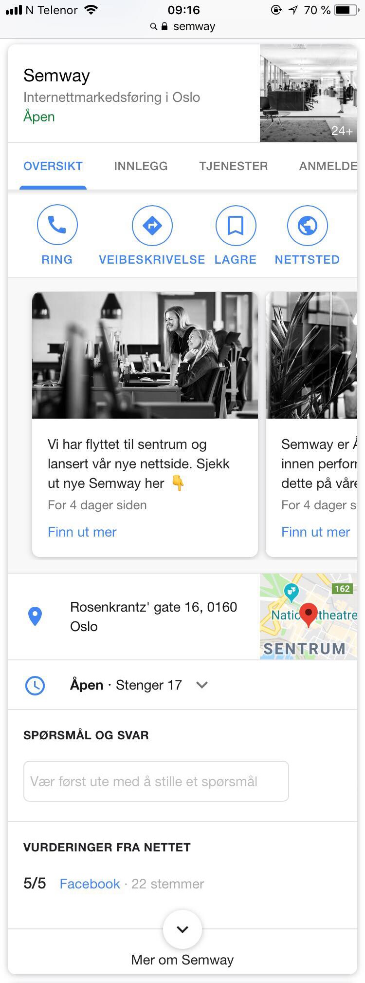 Bedriftsprofilen til Semway på mobil