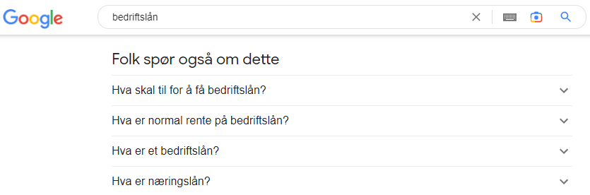 Et Google søk etter bedriftslån